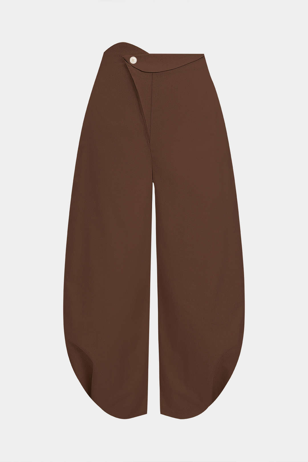 Linen Button Asymmetrical Ruched Barrel Trousers