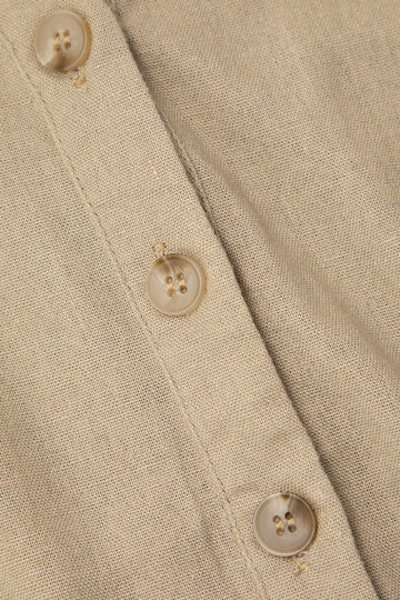 Linen-Blend Patch Pocket Slit Midi Dress