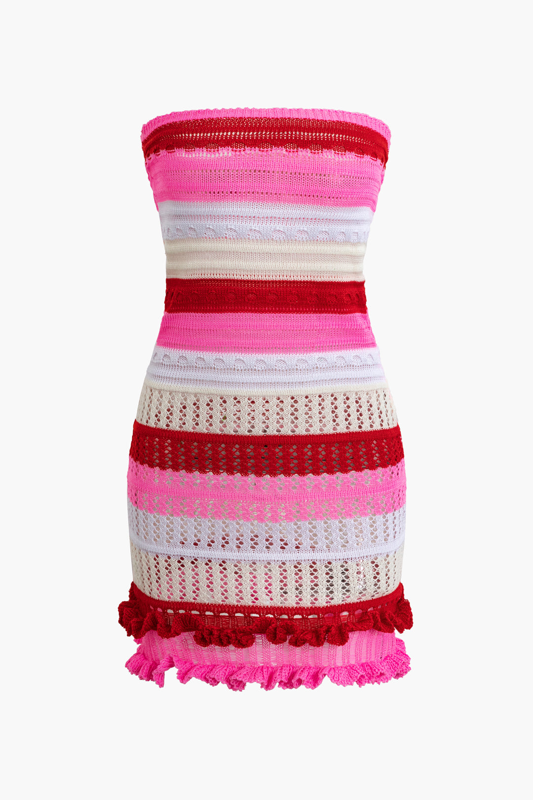Contrast Scallop Edge Strapless Knit Mini Dress