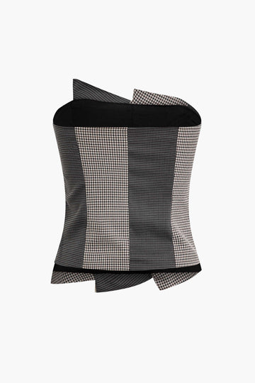 Asymmetrical Patchwork Houndstooth Tube Top