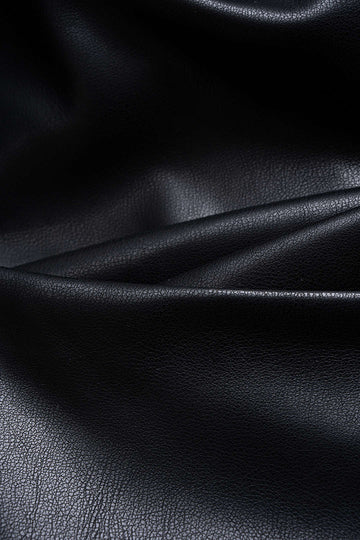 Faux Leather Patchwork Mock Neck Ruched Long Sleeve Midi Dress