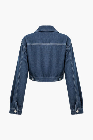 Vêtements d'extérieur en denim avec poche à reliure contrastée et fermeture éclair