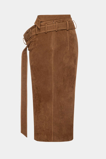 Suede Asymmetrical Strappy Belted Skirt