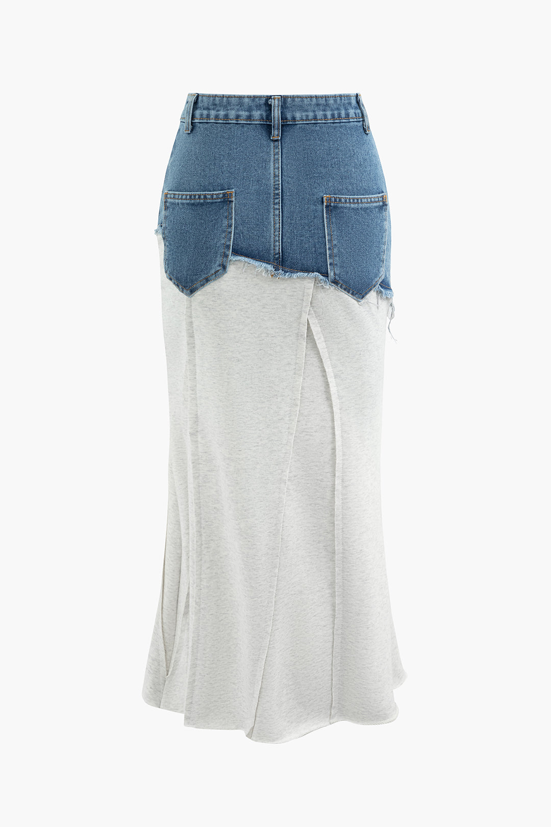 Denim Panel Asymmetrical Midi Skirt