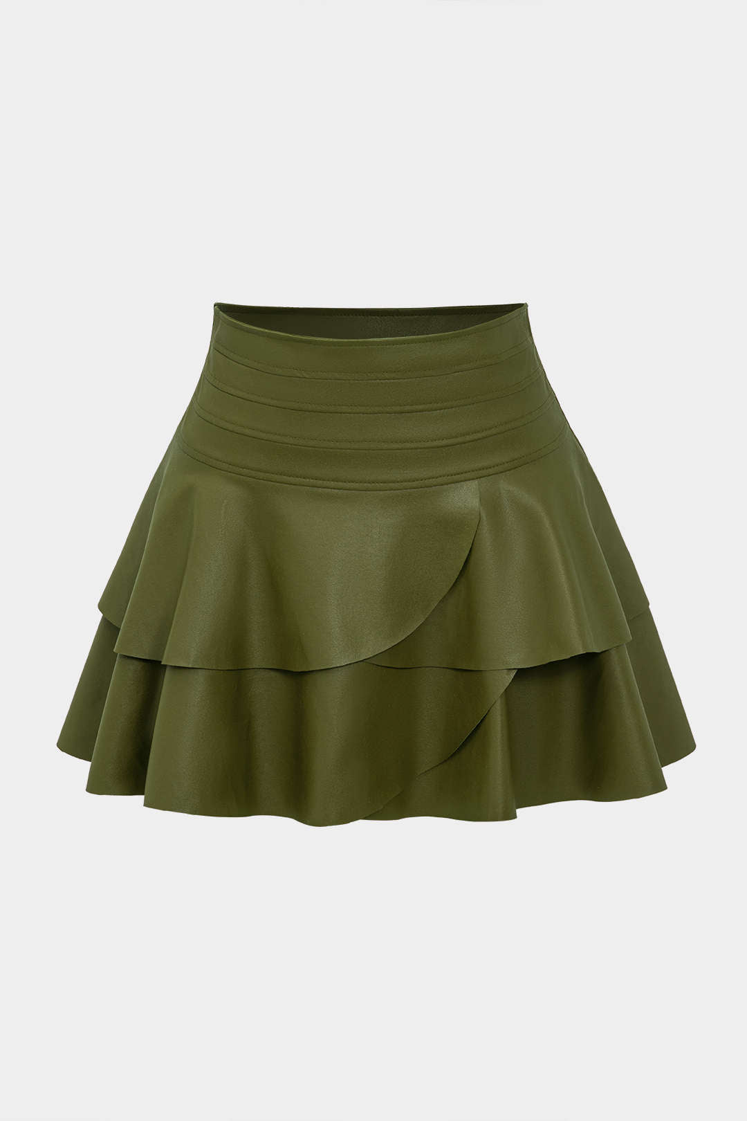 Solid Faux Leather Asymmetrical Layer Skirt