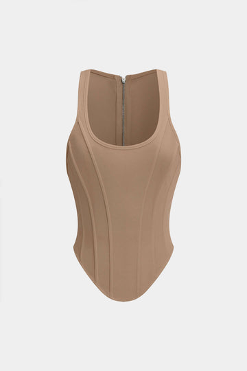 Zipper Tie-Up Corset Waist Tank Top