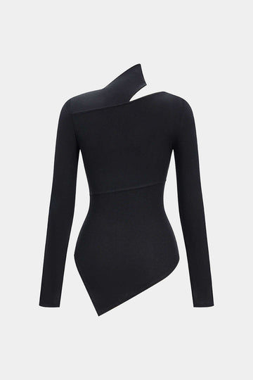 Metallic Ring Asymmetrical Long-Sleeve Top