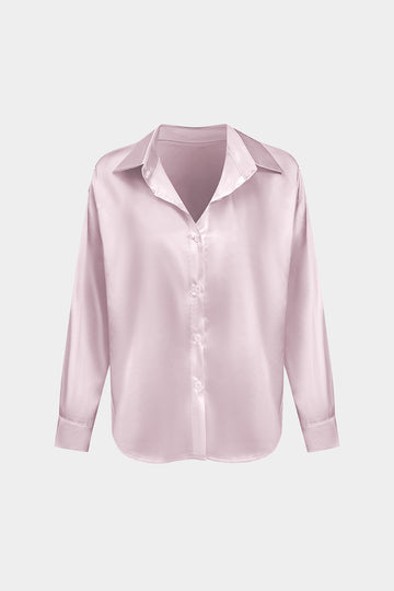 Basic Solid Satin Long-Sleeve Shirt