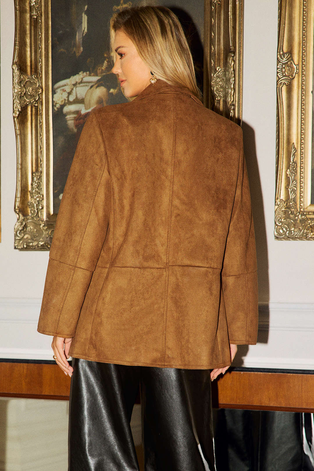 Suede Notched Lapel Tie-Up Pocket Blazer