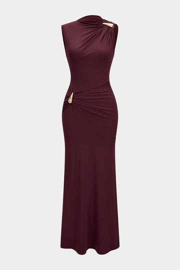 Metallic Decor Ruched Sleeveless Maxi Dress Micas Metallic Decor Ruched Sleeveless Maxi Dress Micas