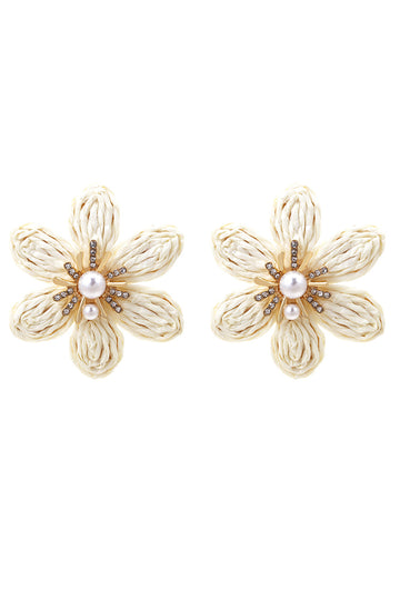 Pearl And Rhinestone Flower Earrings