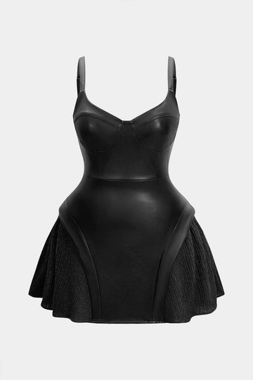 Plus Size Faux Leather Patchwork Sleeveless Mini Dress