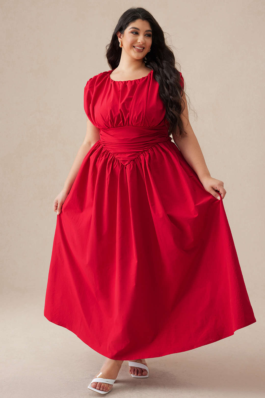 Plus Size Solid Round Neck Maxi Dress