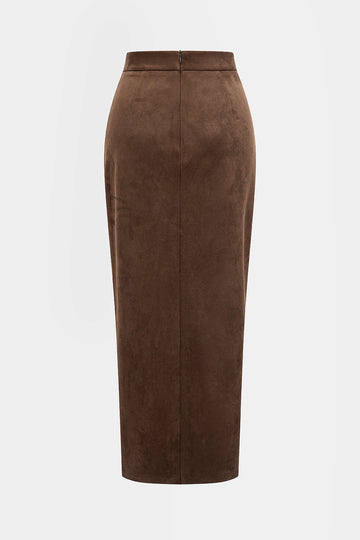 Suede Asymmetrical Ruched Side Split Zipper Skirt