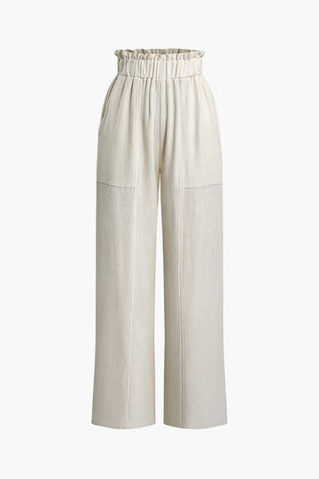 Straight-leg linen blend pants with an elastic waist