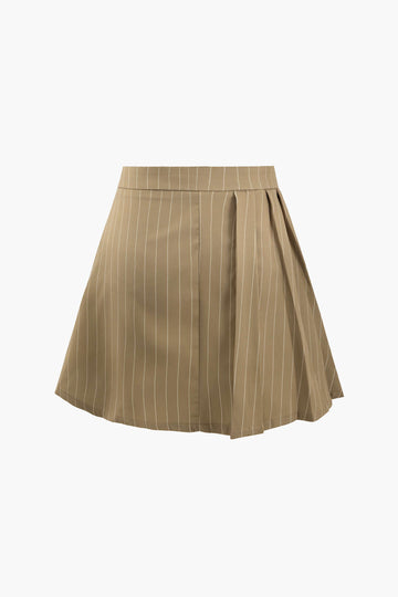 Vertical Stripe Pleated Mini Skirt