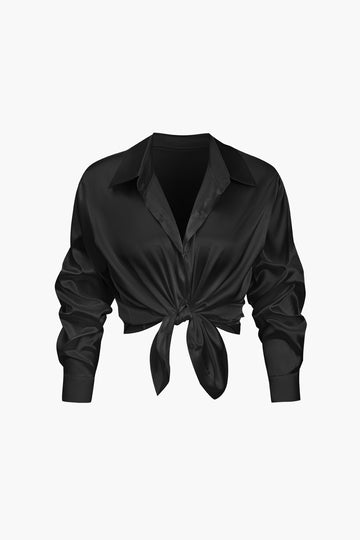 Basic Solid Satin Long-Sleeve Shirts