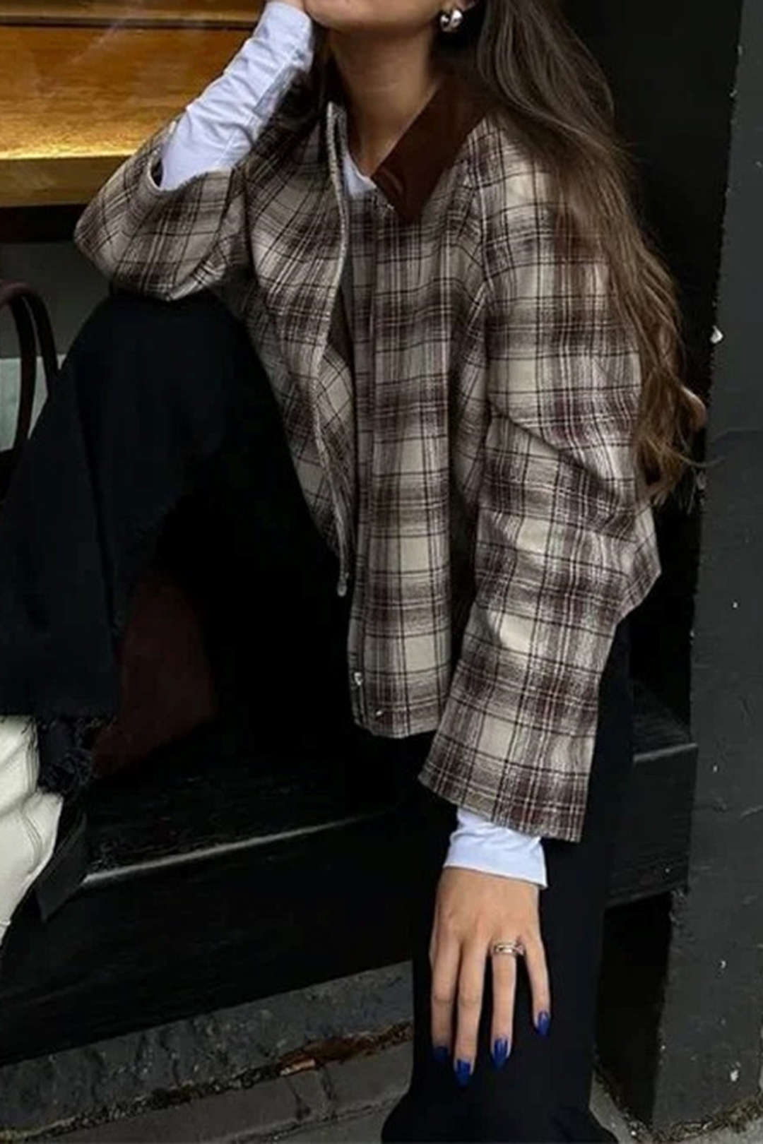 Plaid Print Zipper Pocket Jacket