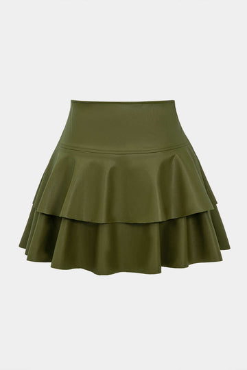 Solid Faux Leather Asymmetrical Layer Skirt