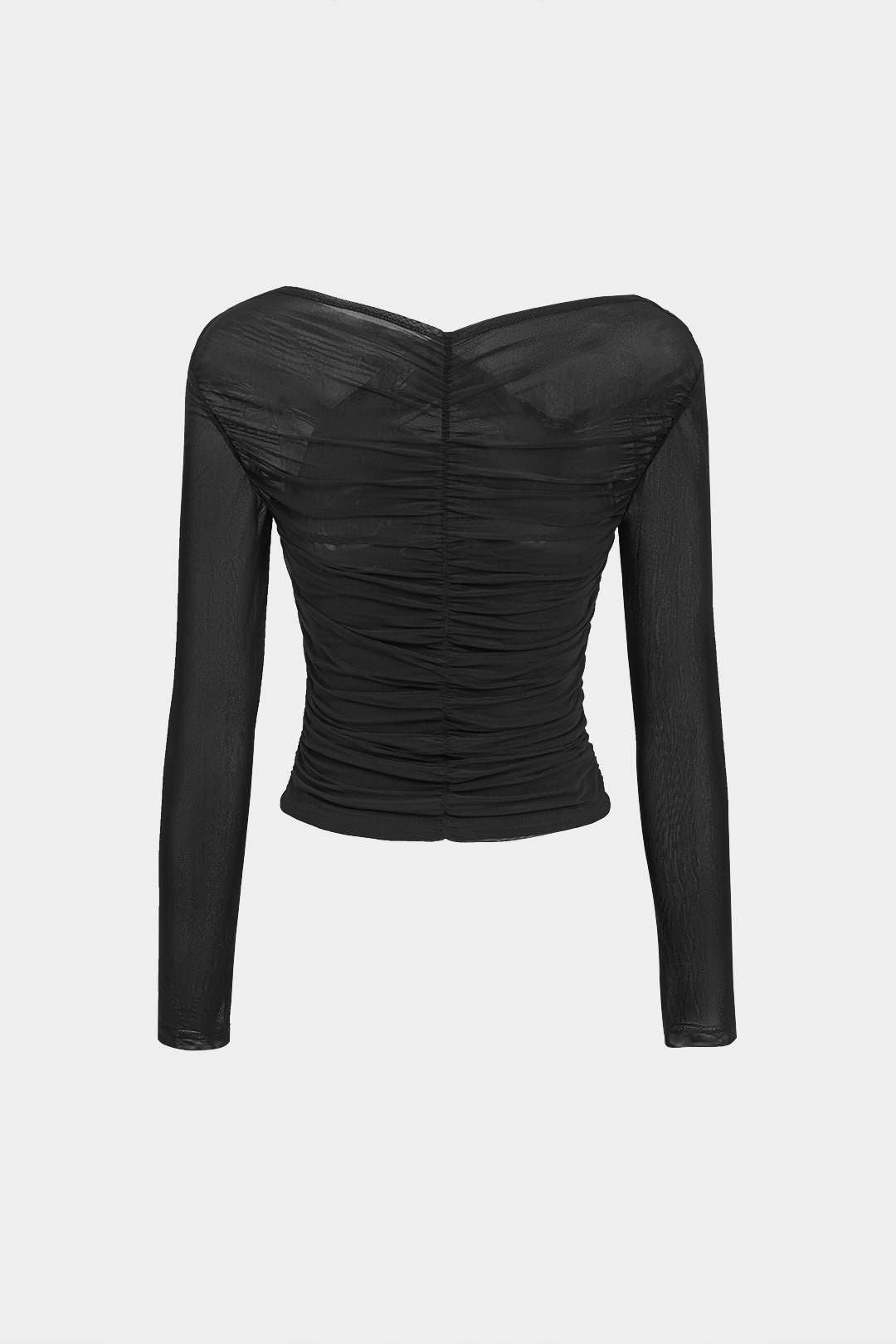 Solide pure mesh ruches met lange mouwen top