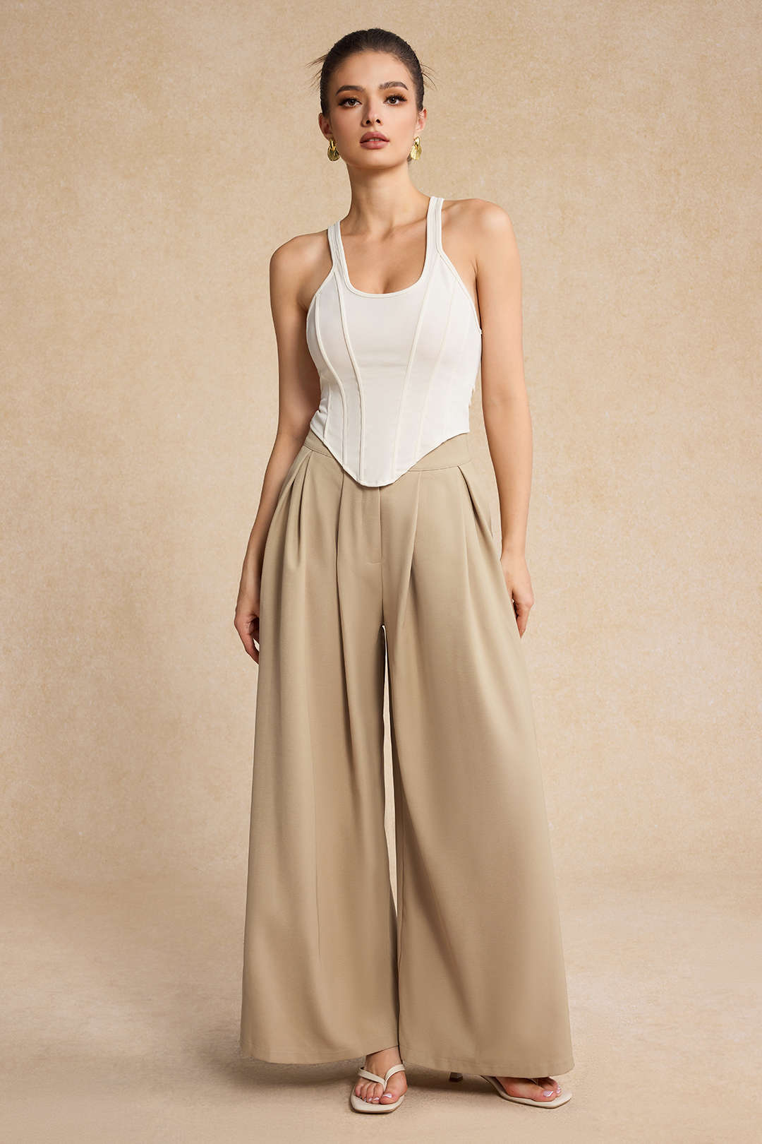 Wide Leg Pleated Trousers