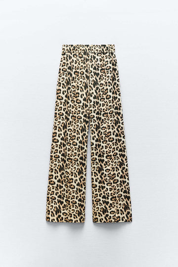 Leopard Print Wide-Leg Pants
