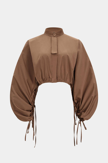 Tie-Up Ruched Long-Sleeve Jacket