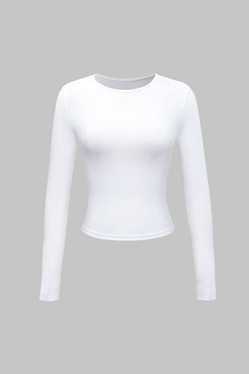 Basic Solid Round Neck Long Sleeve Top