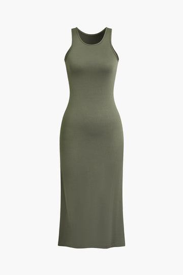 Solid Cut Out Back Sleeveless Midi Dress