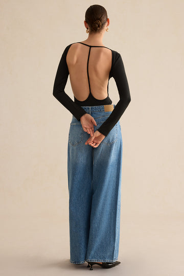 Backless uitgesneden bodysuit met lange mouwen