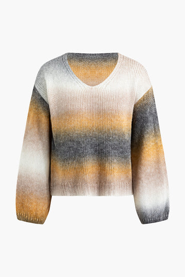 Ombre V-neck Long Sleeve Knit Sweater