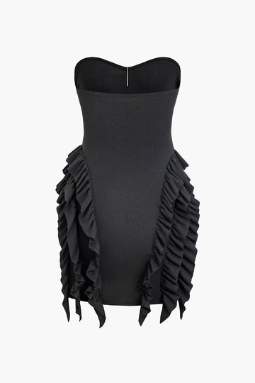 Solid Strapless Ruffle Mini Dress