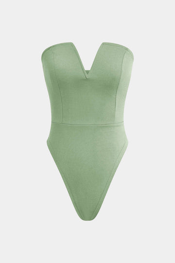 Bodysuit mingħajr strapless b'għonq V bażiku