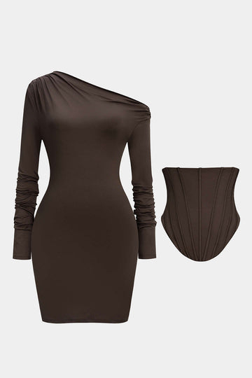 Off Shoulder Corset Long-Sleeve Mini Dress