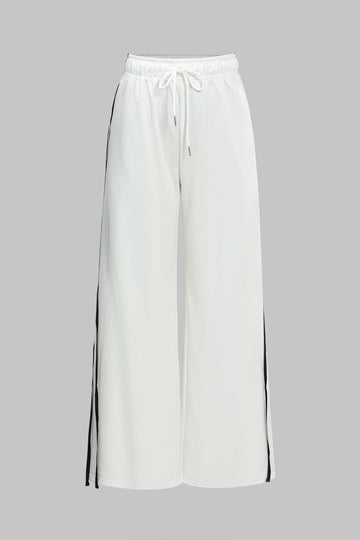 Contrast Tie-Up Wide Leg Trousers