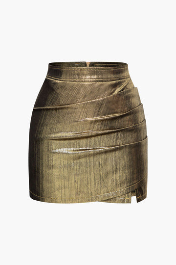 Metallic Pleated Zip Back Mini Skirt
