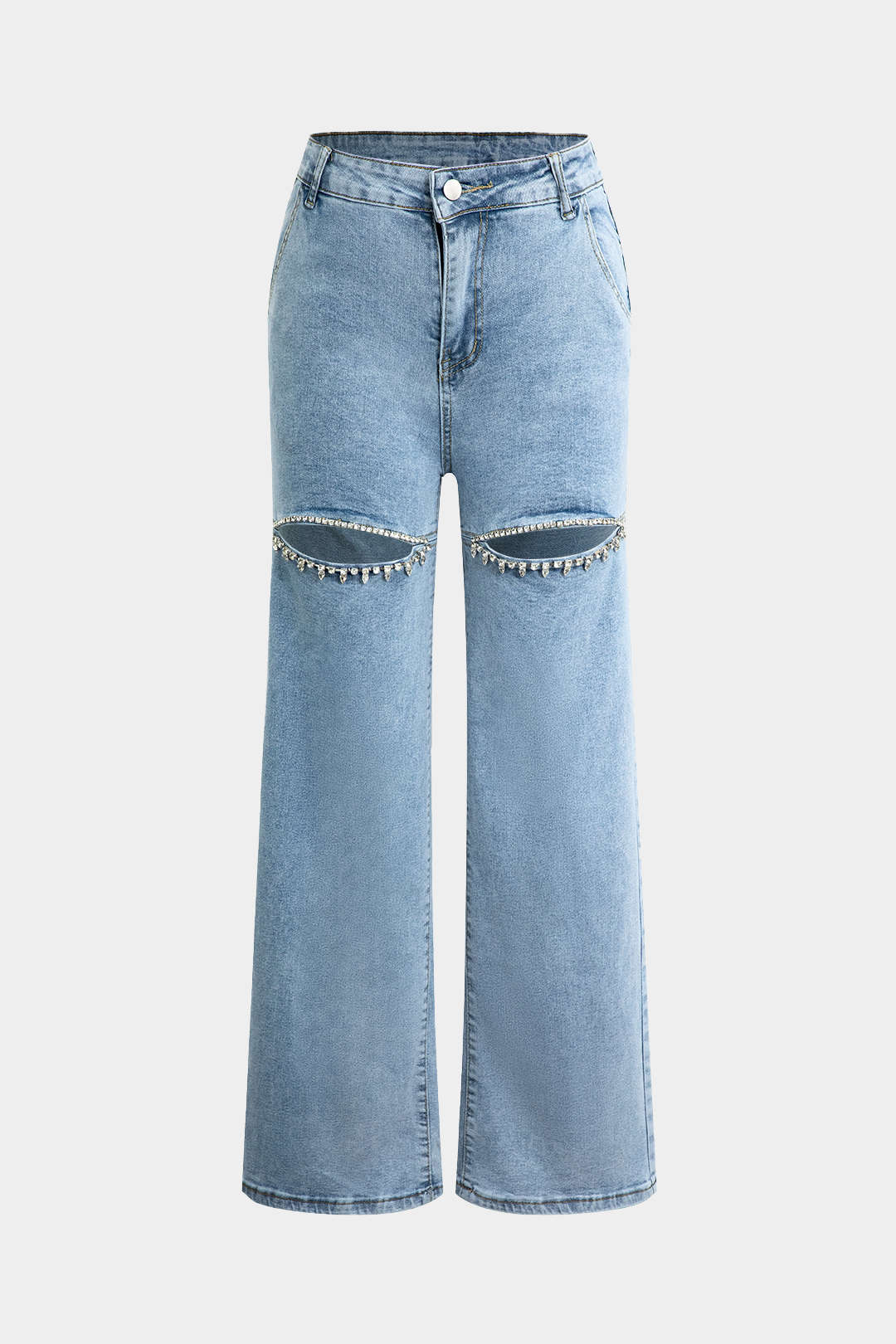 Met strass versierde uitgesneden jeans met rechte pijpen