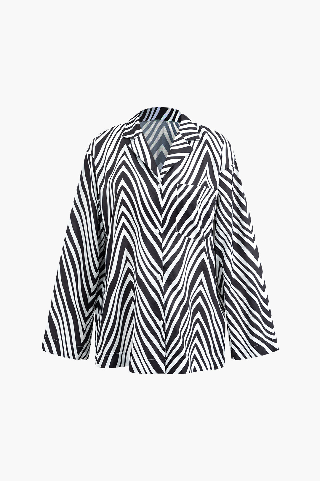 Zebra-stripe Print Notched Lapel Pocket Shirt And High Waist Pants Set
