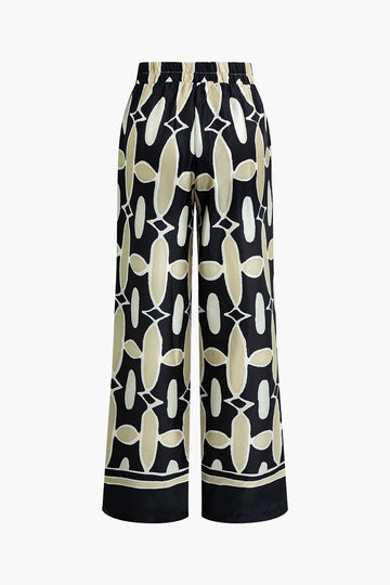 Abstract Chain-Link Print Wide Leg Pants