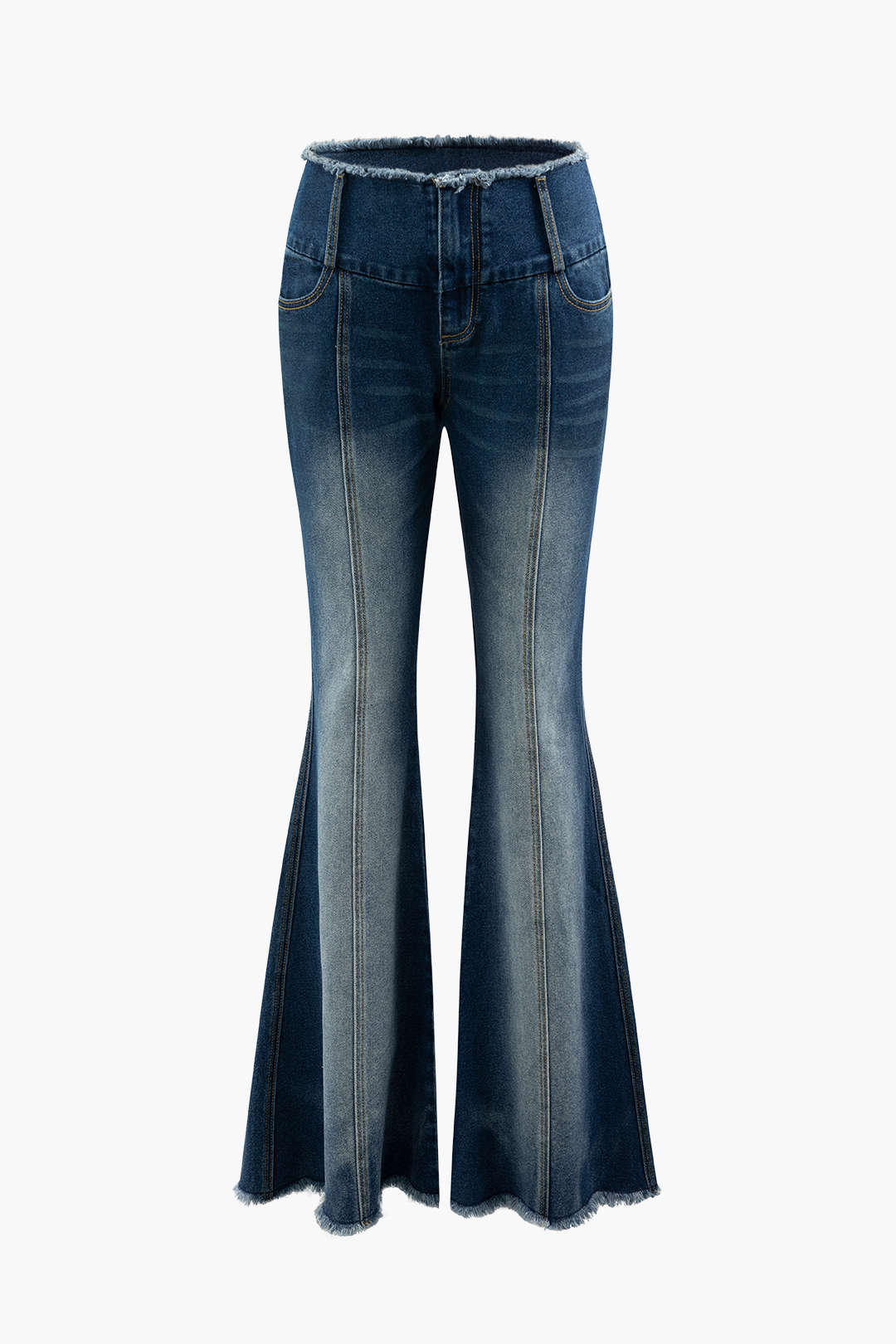 Low Rise Frayed Trim Flare Leg Jeans