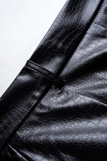 Crocodile Print Faux Leather High Waist Pants