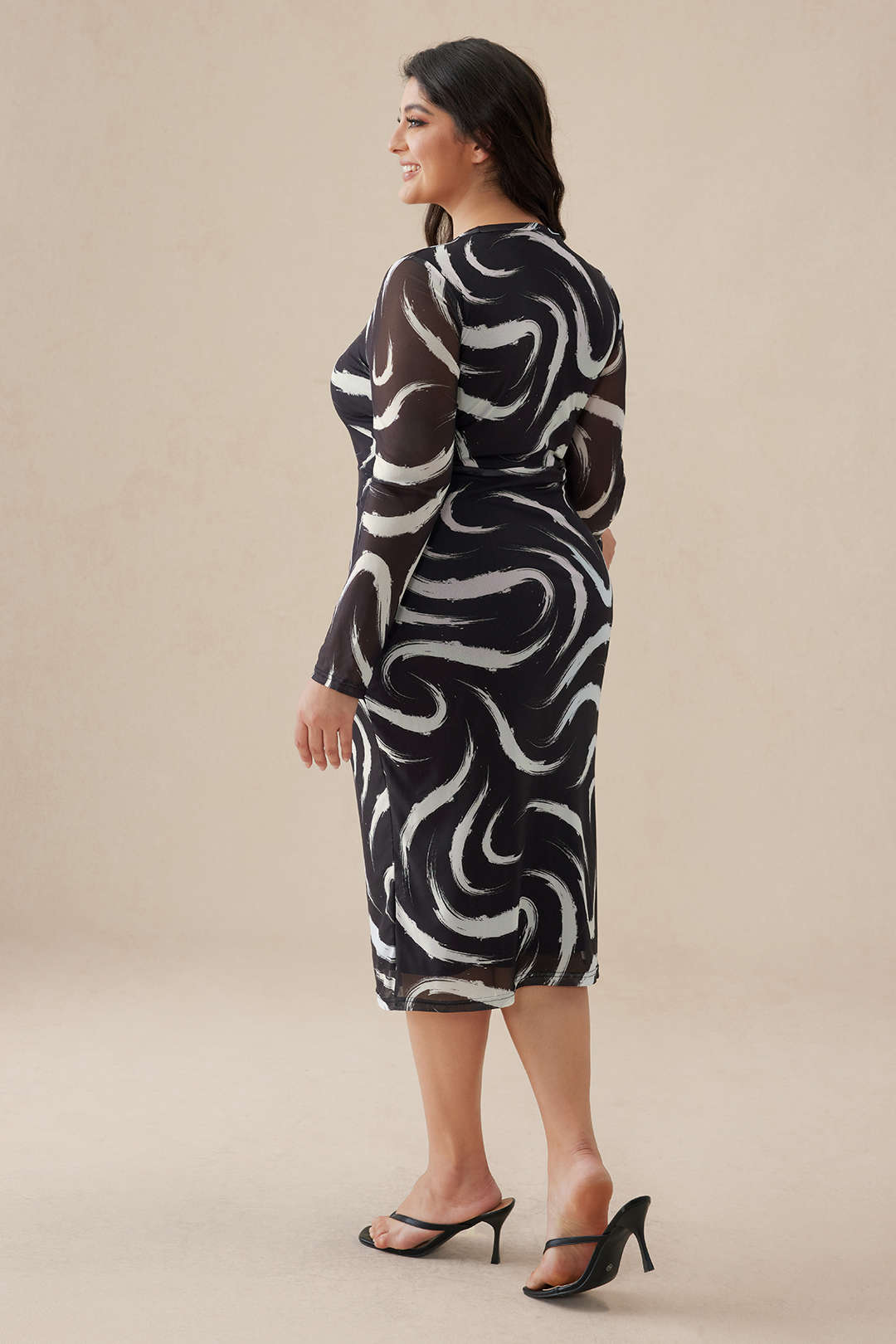 Plus Size Abstract Print Artistic Print Midi Dress