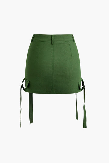 Buckle and Tie Details Cargo Mini Skirt