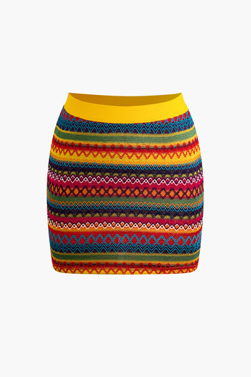 Vibrant Striped Halter Crop Top and Skirt Set