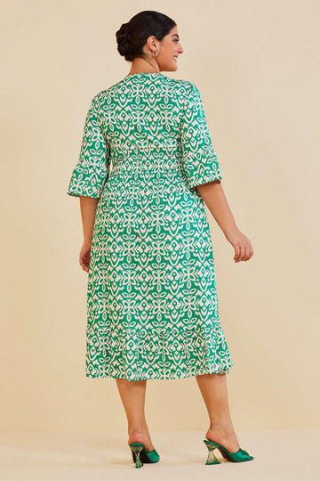 Plus Size Pattern V-neck Midi Dress