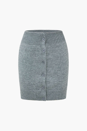 Solid Sweater And Button-Front Knit Skirt Set