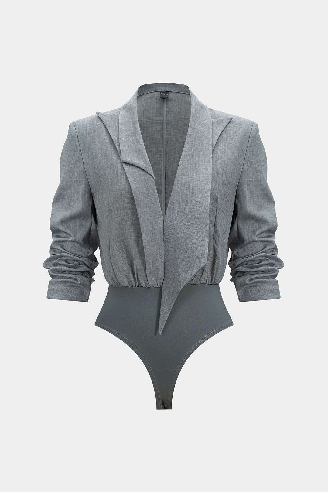 Notched Lapel Asymmetrical Long Sleeve Bodysuit