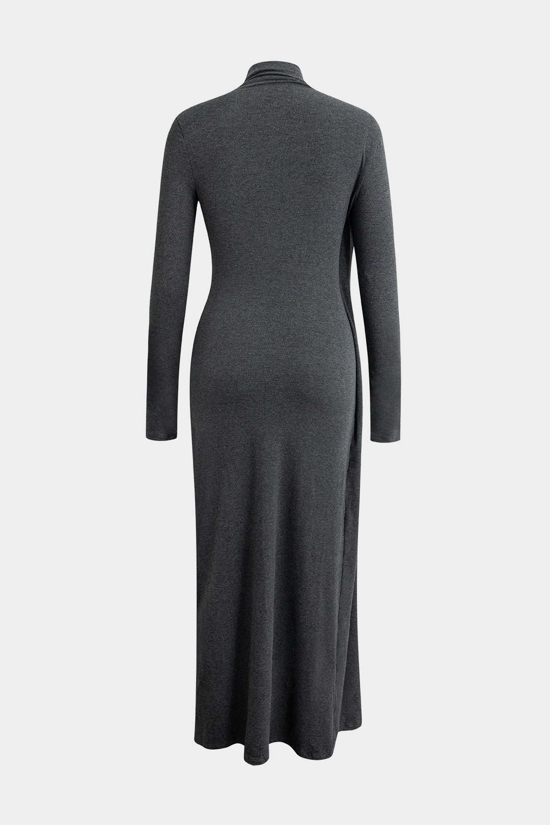 Mock Neck Wrap Ruched Long Sleeve Slit Maxi Kleid