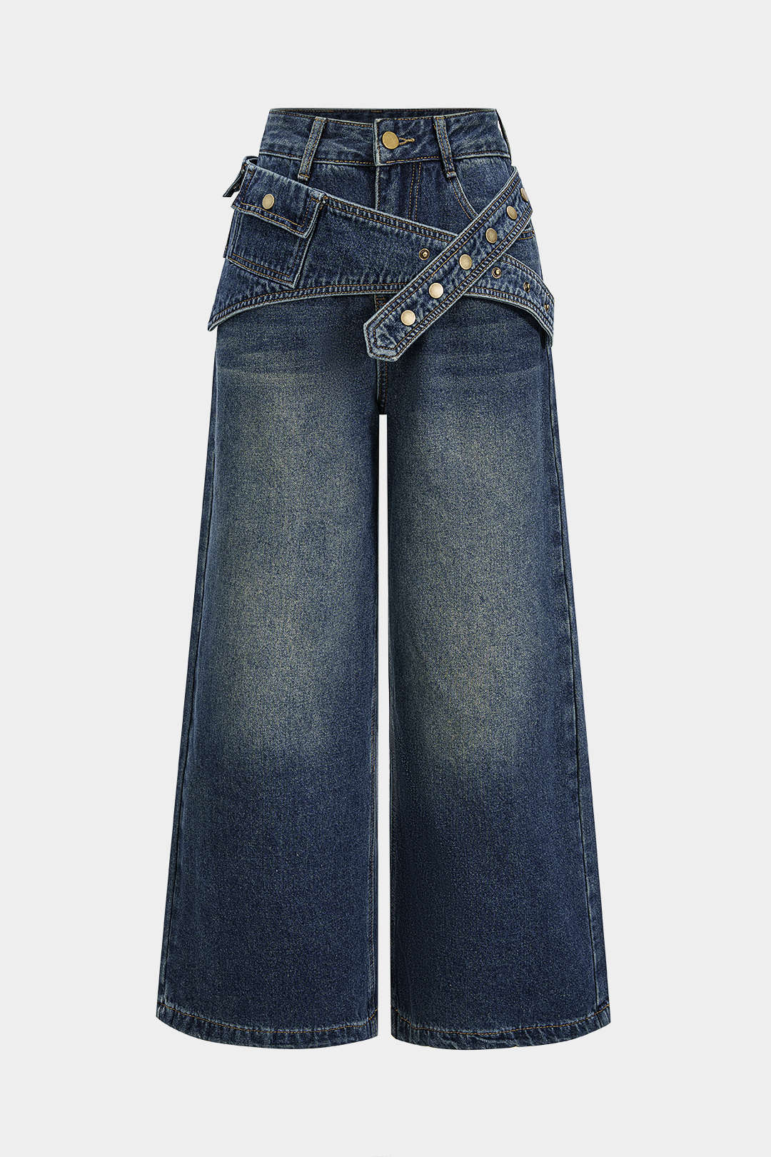 Denim Asymmetrical Wide Leg Jeans