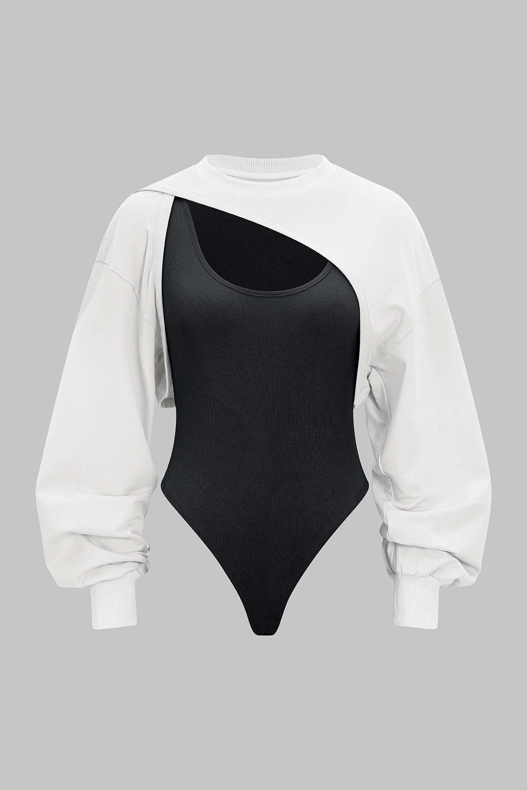 Cut Out Contrast Long Sleeve Bodysuit